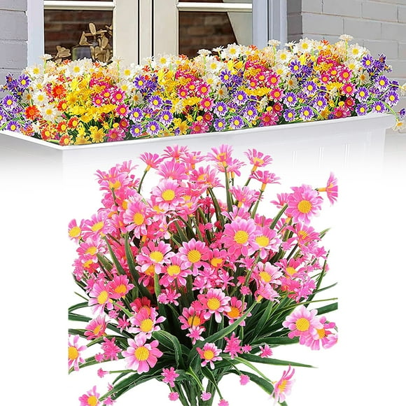 Artificial Daisies Flowers Outdoor UV Resistant Fake Foliage Greenery Faux Plants Shrubs Plastic Bushes for Window Box Hanging Planter Farmhouse Indoor Outside Decor