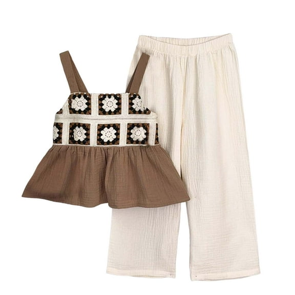 Zanarzt Little Girls Summer Outfits Baby Toddler Girls Clothes Sleeveless Camisole Pants Set Baby Summer Outfits Brown,4-5 Years