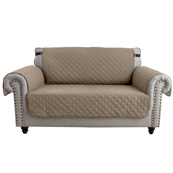 Eurhowing Reversible Loveseat Slipcover 2-Seater, Waterproof Non-Slip Quilted Couch Cover, Pet Friendly Sofa Protector with Elastic Straps, Taupe