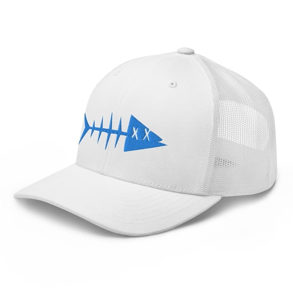 Clishirt Adult Unisex 3D Puff Embroidered Cyan Fish Adjustable White Retro Trucker Cap