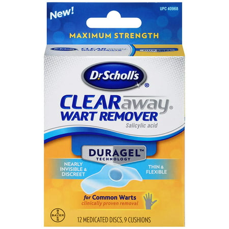 Dr. Scholl's Duragel Clear Away Wart Remover, 12 Medicated Discs & 9 Cushions, For Common Warts Clinically Proven Removal By Dr