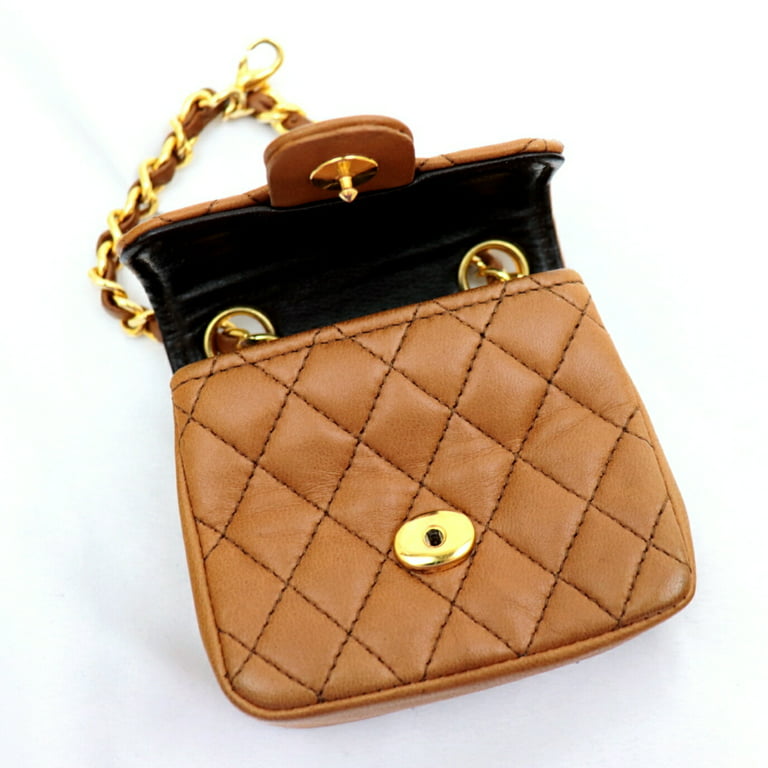 Pre-Owned Chanel Mini Matrasse Chain Belt Waist Pouch Ladies Brown Lambskin  Bag Turn Lock (Good) 