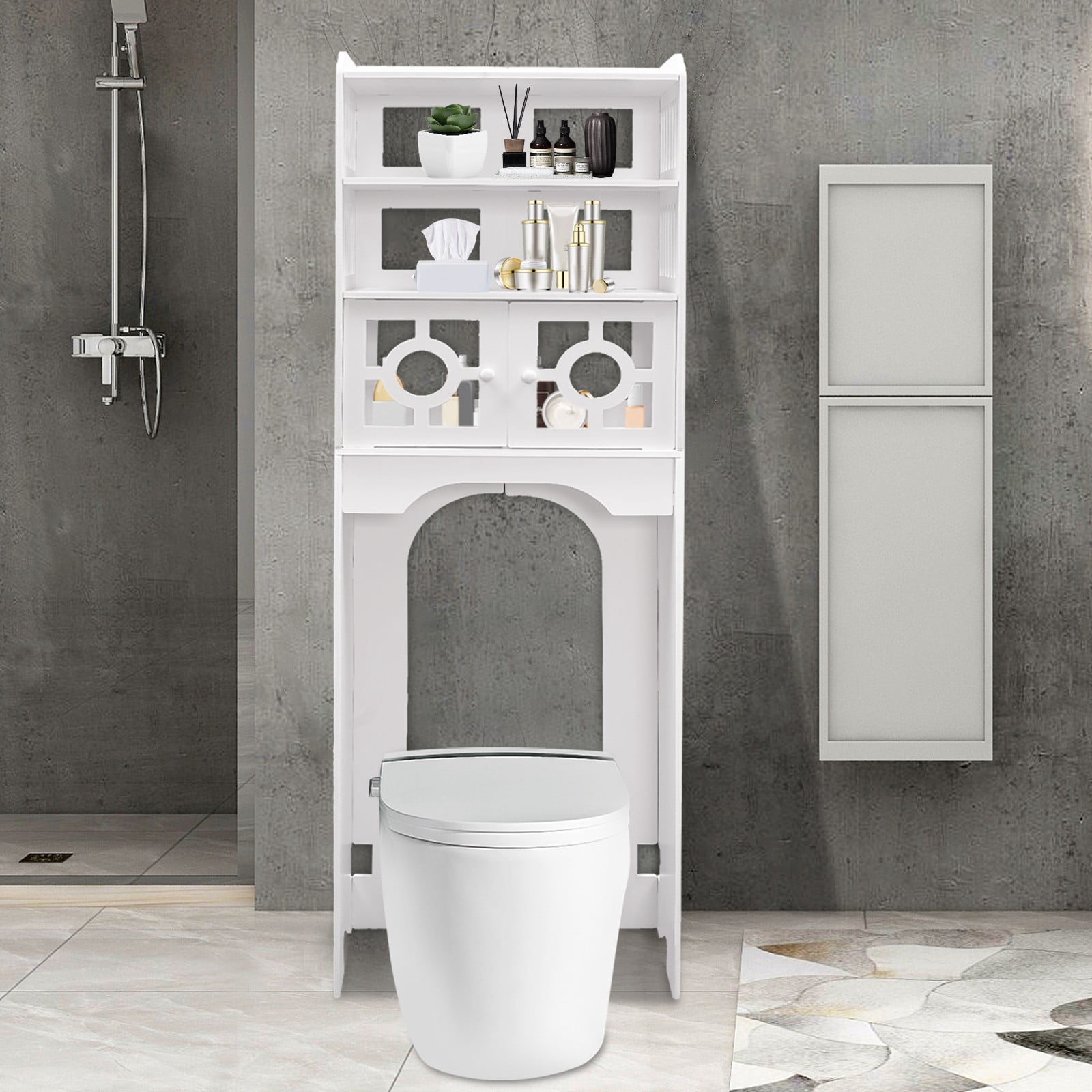 18.9*9.06 Over The Toilet Bathroom Storage Cabinet Wooden Organizer w/Adjustable Shelves White