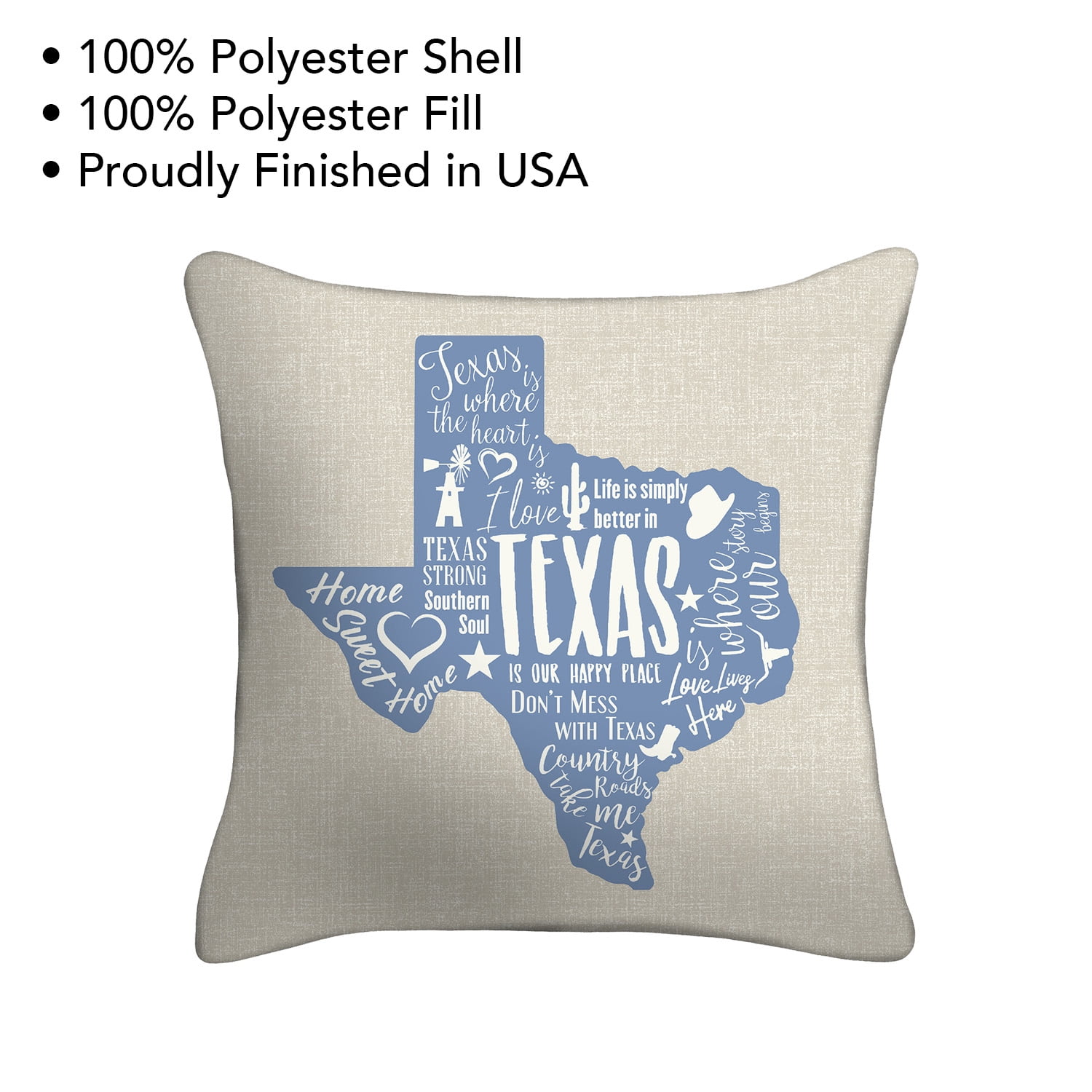 Mainstays 16 in x 16 in Texas Reversible Decorative Outdoor Throw Pillow, Beige/Blue