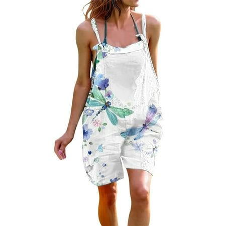 

REORIAFEE Women Y2K Romper Floral Print One Piece Short Bodycon Jumpsuit Bodysuit Shorts Summer Casual Sleeveless Spaghetti Strap Jumpsuits Loose Stretchy Short Romper With Pockets M