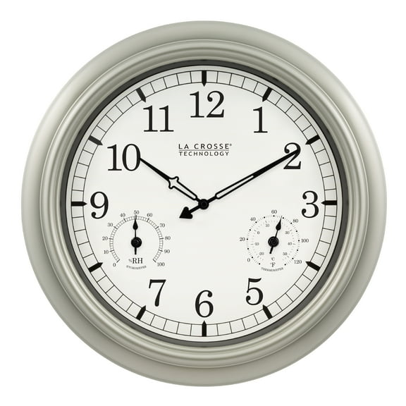 La Crosse Technology 18-Inch Indoor/Outdoor Classic Quartz Plastic Pewter Analog Wall Clock, WT-3181PL-Q