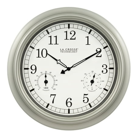 La Crosse Technology 18-Inch Indoor/Outdoor Classic Quartz Plastic Pewter Analog Wall Clock, WT-3181PL-Q