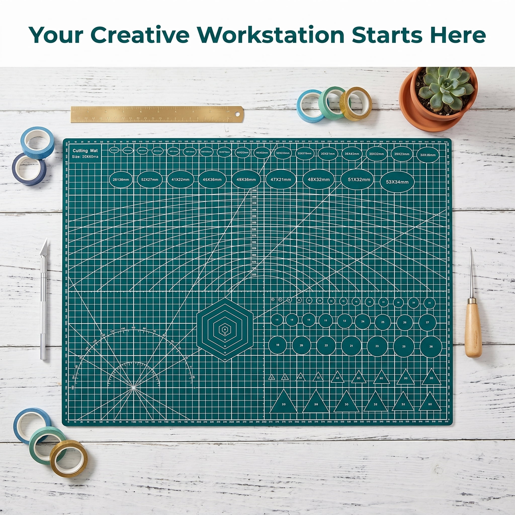 24" x 18" inch Green Self-Healing Cutting Mat, A2 Craft Board with Grid, Ideal for Crafts, Sewing, Fabric, Scrapbooking