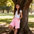 thumbnail image 6 of HAOTAGS Girls Shorts,Casual Plaid Print Button Closure and Pockets Knee-Length Summer Shorts Pink 10, 6 of 9