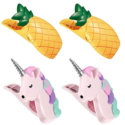 4 Pieces Beach Towel Clips Chair Clips Pineapple Unicorn Clips Chair Holders Jumbo Size Plastic Towel Clips for Pool Loungers Clothes Quilt Blanket