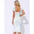 thumbnail image 3 of DARING DIVA Midi Cocktail Bodycon Square Neck Printed Dress L Light Blue, 3 of 6