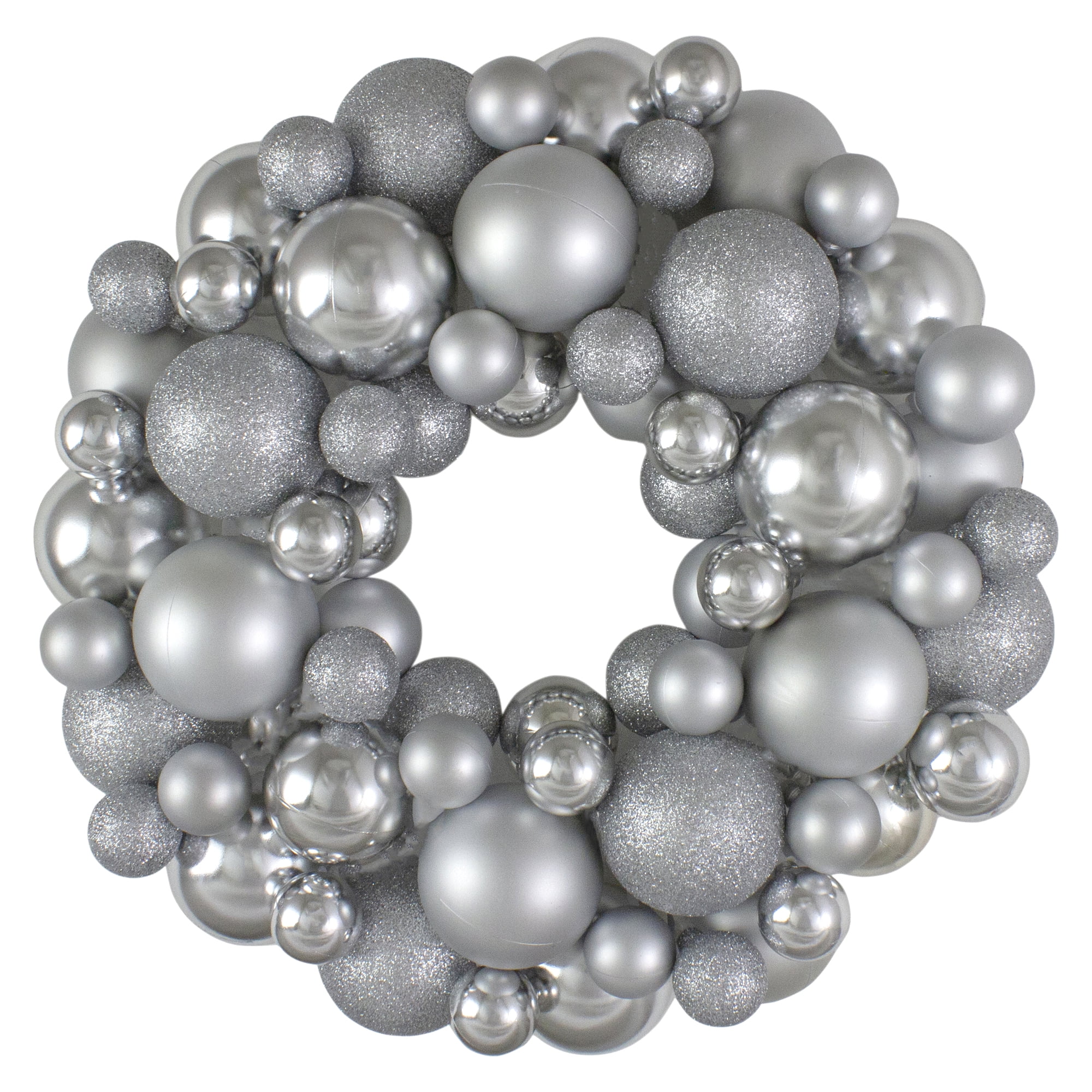 Silver Splendor 3Finish Shatterproof Ball Christmas Wreath 13Inch