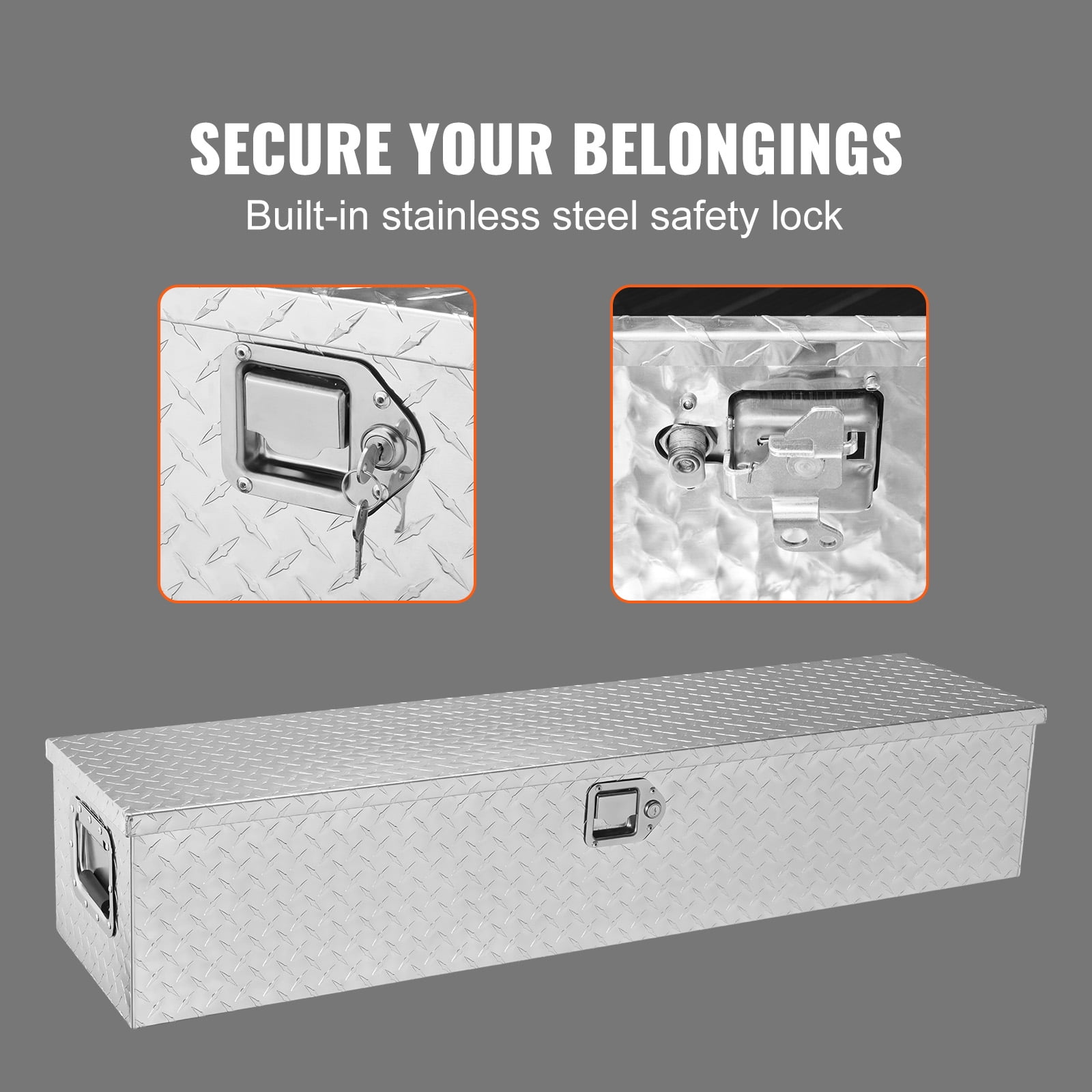 VEVOR Truck Tool Box 48"x15"x15" Aluminum Alloy Waterproof Bar Tread Tool Box Tool Storage Organizer for Pick Up Truck Bed