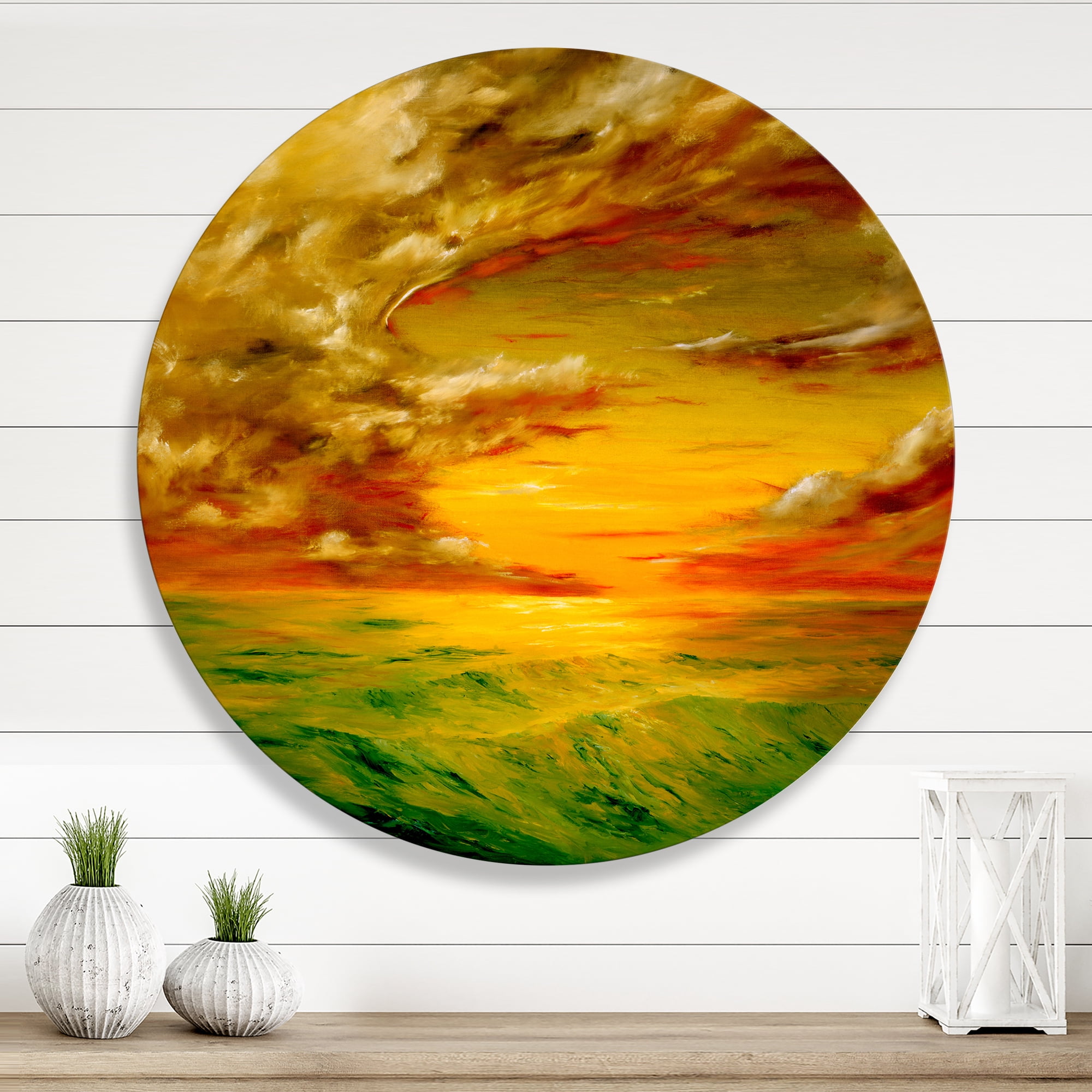 Designart 'Colorful and Bright Sunset At Santa Rosa California' Farmhouse Circle Metal Wall Art 11x11 - Disc of 11