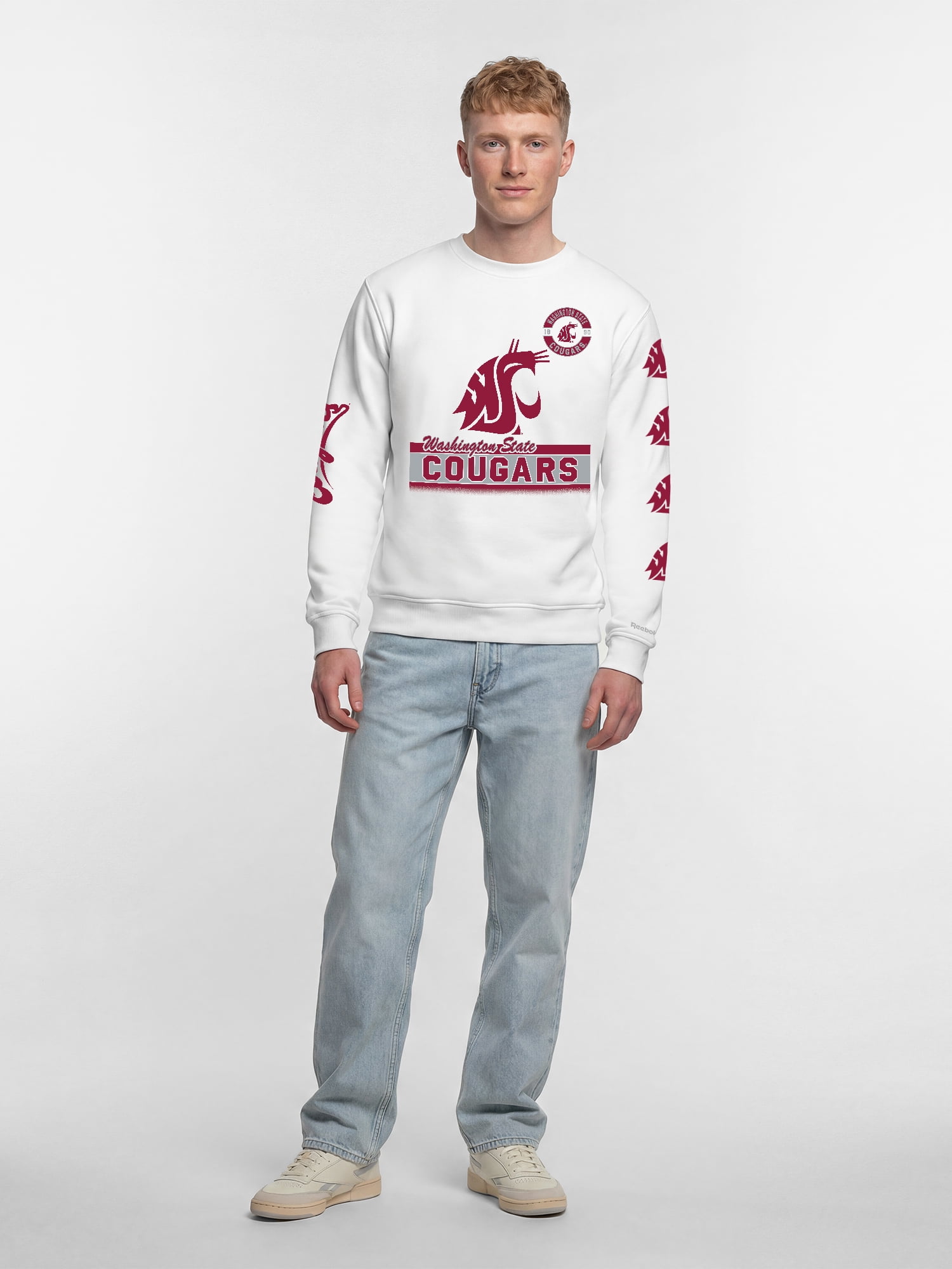 Washington State Cougars Reebok Mens White Crew Sweatshirt