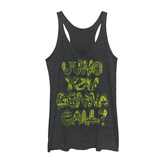 Women's Ghostbusters Who You Gonna Call Pattern Racerback Tank Top Black Heather X Large