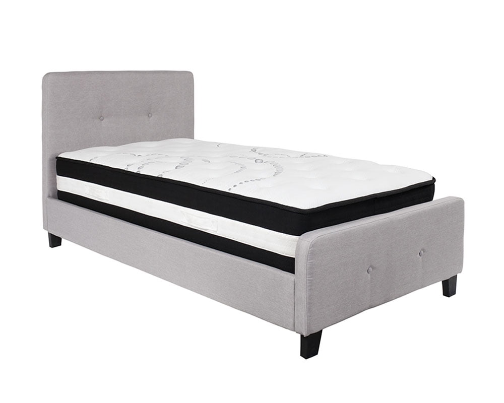 Offex Twin Size Tufted Upholstered Platform Bed in Light Gray Fabric