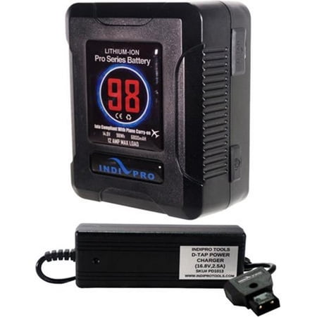 UPC: 0651748820278 | IndiPro Tools INDI-PSKT25 Micro-Series 98Wh Li-Ion V-Mount Battery & D-Tap Pro Charger 2.5A Kit