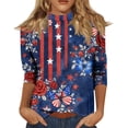 thumbnail image 2 of US 250th Anniversary Outfits Women,Women's Casual 3/4 Length Sleeve Round Neck Flag and Flower Printed Tops 4th of July Plus Size Tops, 2 of 5