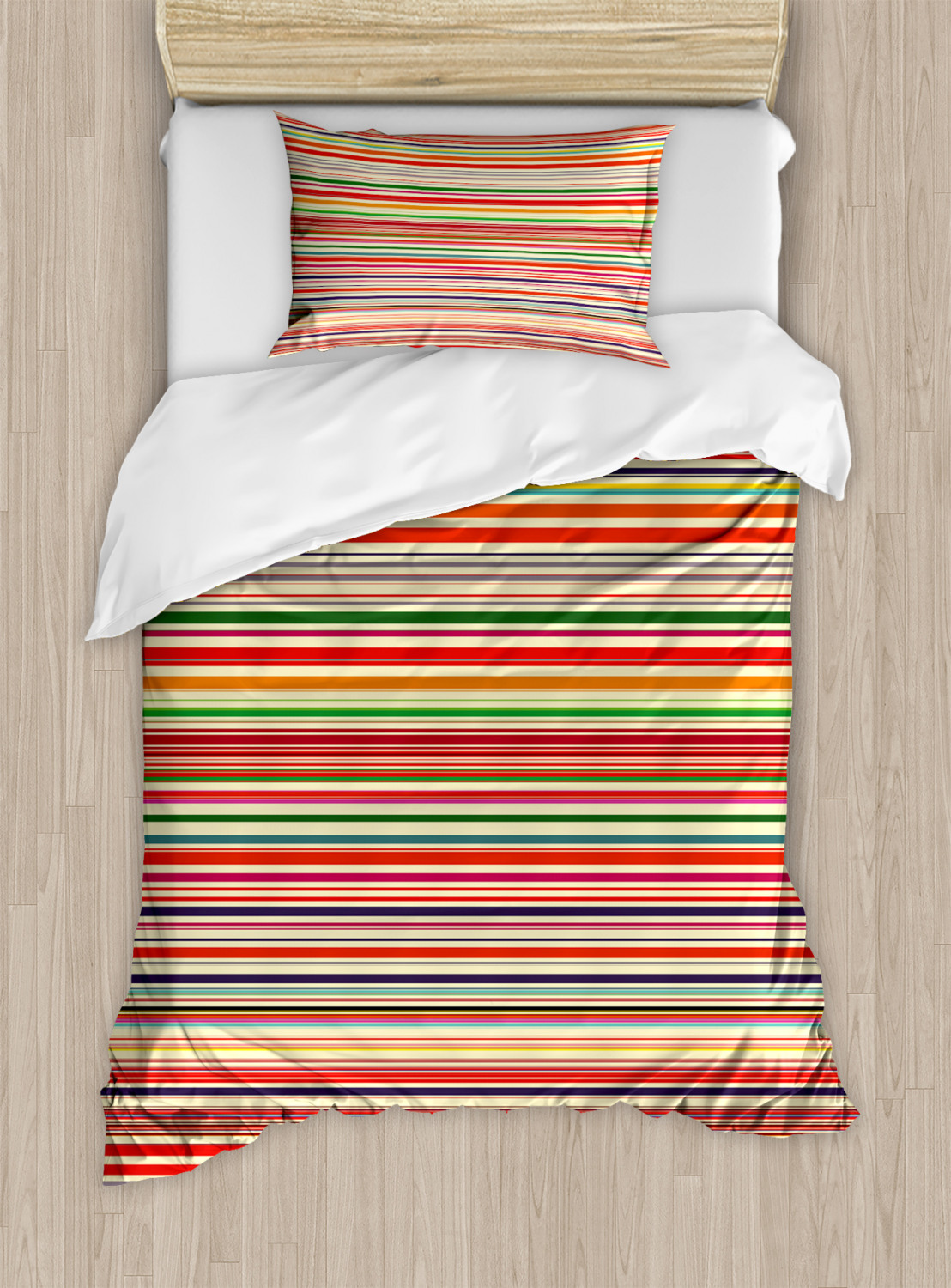 Twin Multicolor Striped Duvet Cover Set with Pillow Sham