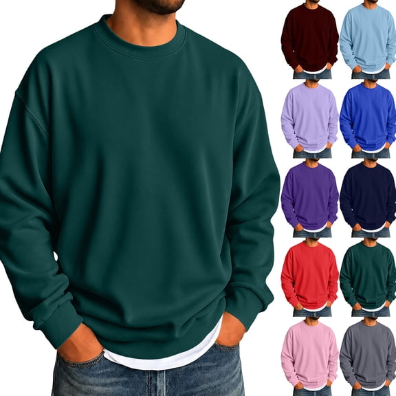 Fleece Lined Crewneck Sweatshirt for Men Winter Warm Pullover Sweatshirt Solid Color Casual Fleece Top Red 3XL