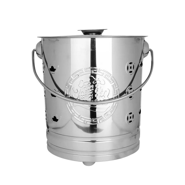 Incinerador de cubos para quemar papel, portátil, para uso doméstico, con tapa y asa. Plata
