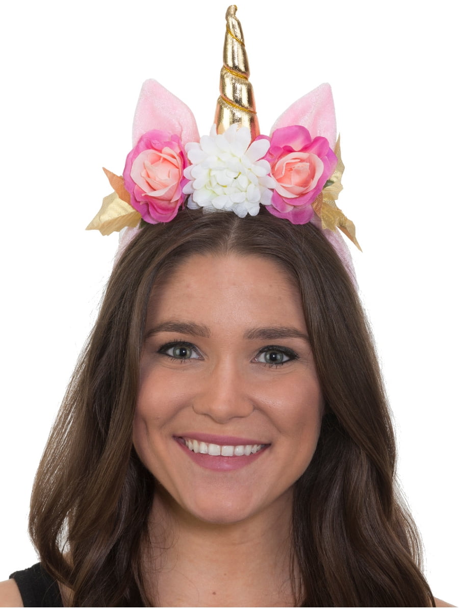 Jacobson Hat White Mystical Magical Unicorn Horn Headband With Flowers Costume Accessory