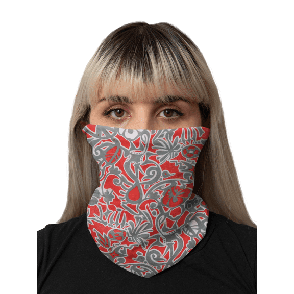 Motique Accessories Seamless Face Mask Bandana Tube Scarf - Red Grey Design