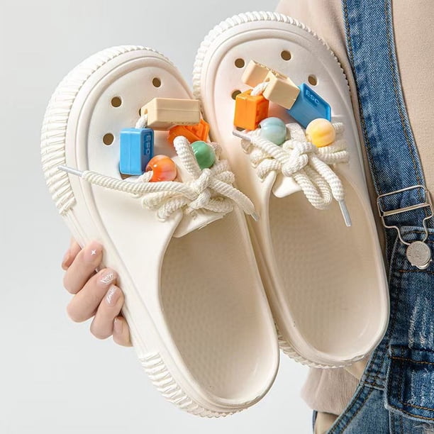 Sandalias de plataforma de moda con agujeros para mujer, sandalias Baotou con aumento, zapatillas casuales de verano con cordones, zapatos de playa antideslizantes