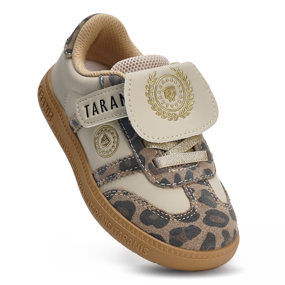 TARANIS Kids Girls Sneakers, Retro-Style Casual Shoes for Toddler and Little Kid Sizes, Leopard Print, Low-Profile Thin Sole