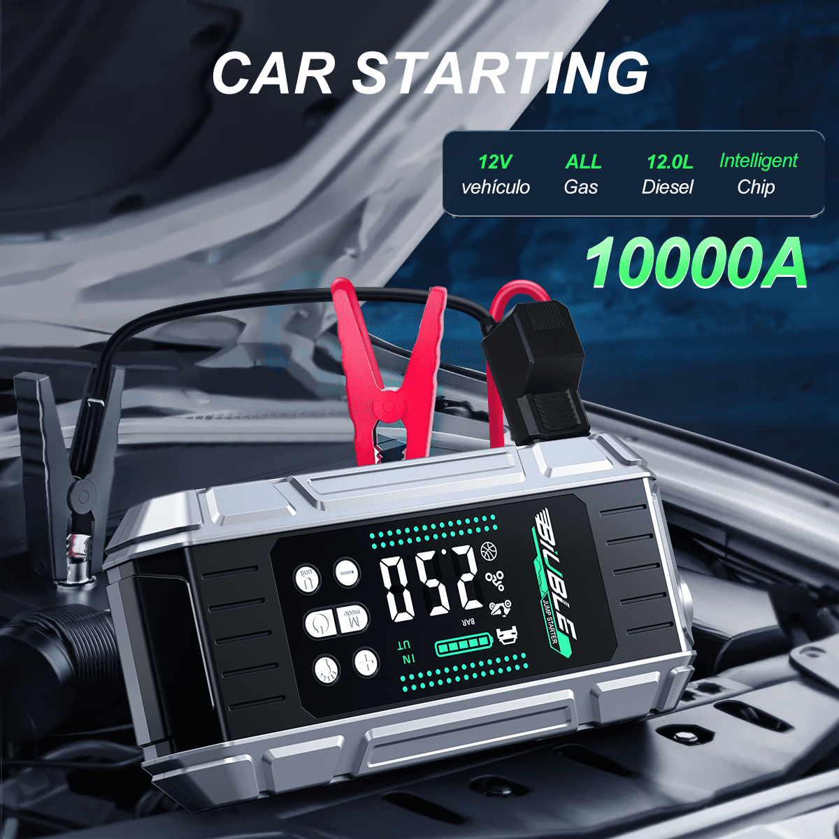 BIUBLE 10000A Jump Starter with Air Inflator/Deflator Compressor 150PSI, 65W Charging Car Battery Jumper Starter (All Gas/16L Diesel), 24800mAh Portable Jump Box Battery Pack with LED Light