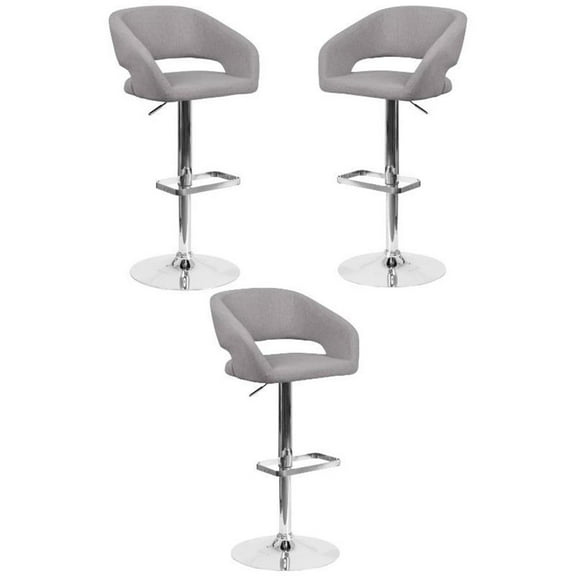 Home Square Fabric Adjustable Swivel Bar Stool in Gray Finish - Set of 3