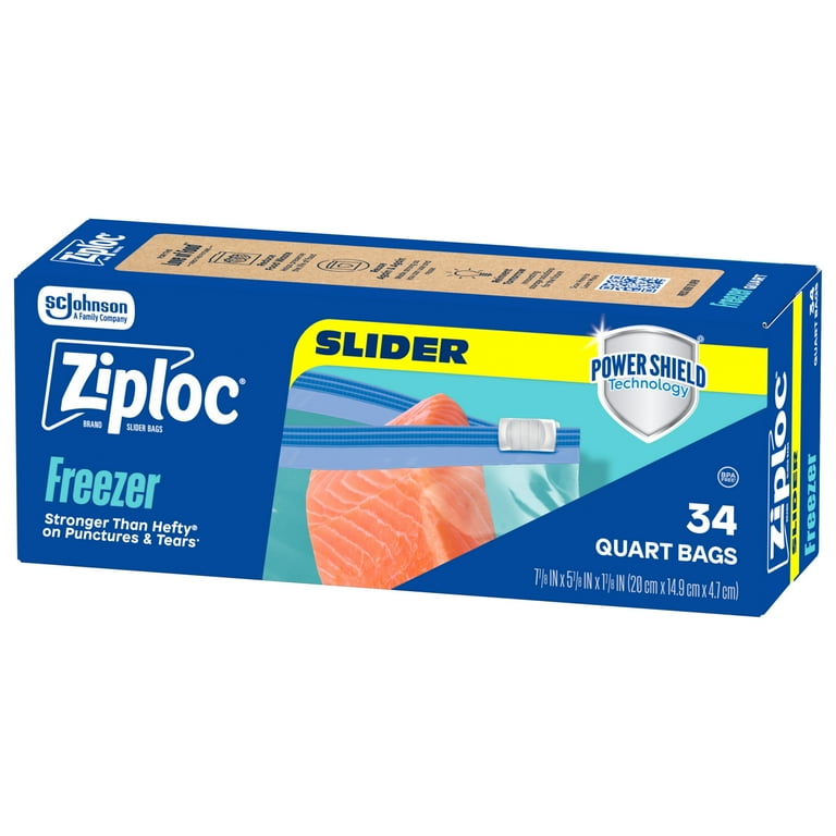 Ziploc Storage Bags Slider Ziplock, Food Plastic Resealable, Quart