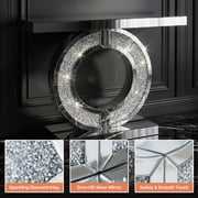 Crushed Diamond Console Table, Silver Mirrored Sparkling Table for Foyer, 5mm HD Mirror with Diamond Refraction, Sturdy Full Ring Crystal Base for Living Room Entryway
