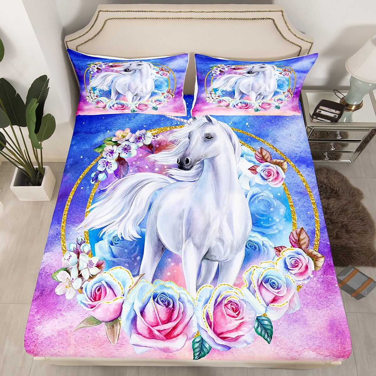 Yst White Unicorn Fitted Sheet