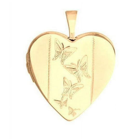 PicturesOnGold.com Solid 14K Yellow Gold "Butterfly" Heart Locket 3/4 Inch X 3/4 Inch