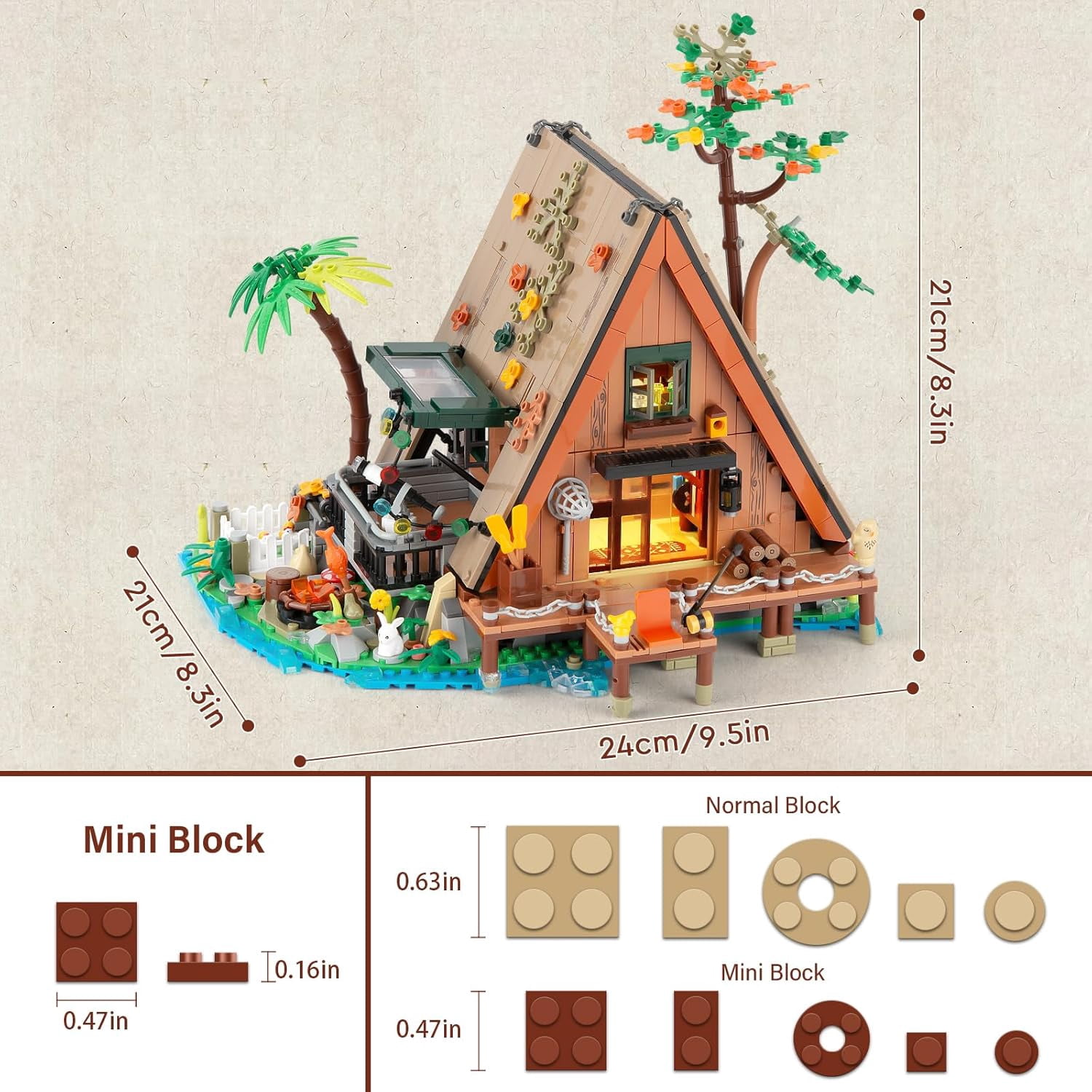 SKQIT A-Frame Cabin Building Set, MOC Ideas Cabin House Collectible Model Kit with LED for Adults, Gifts for Nature and Architecture Lovers (1486 Pcs)