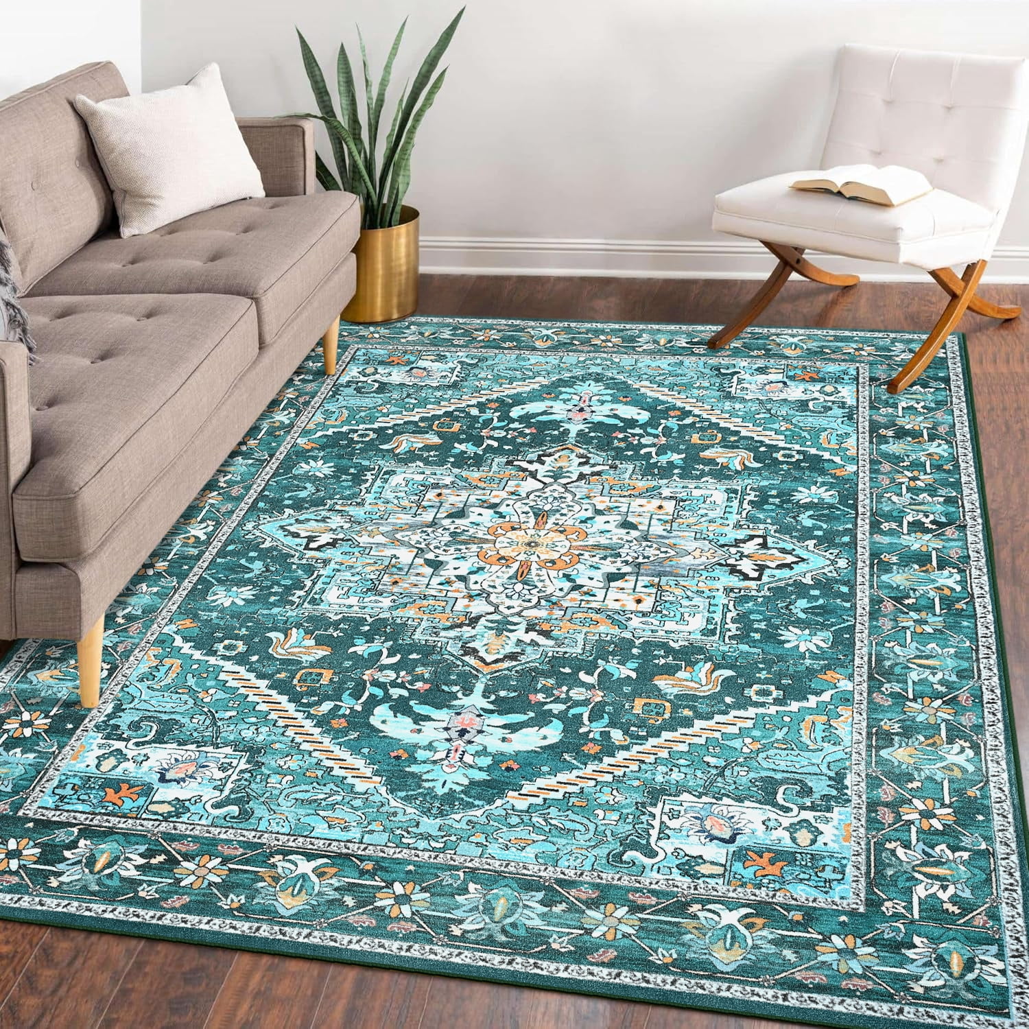 Lochas Vintage Floral Rugs Soft Accent Area Rug Low-Pile Carpet for Living Room Bedroom Home Decor,8'x10',Green