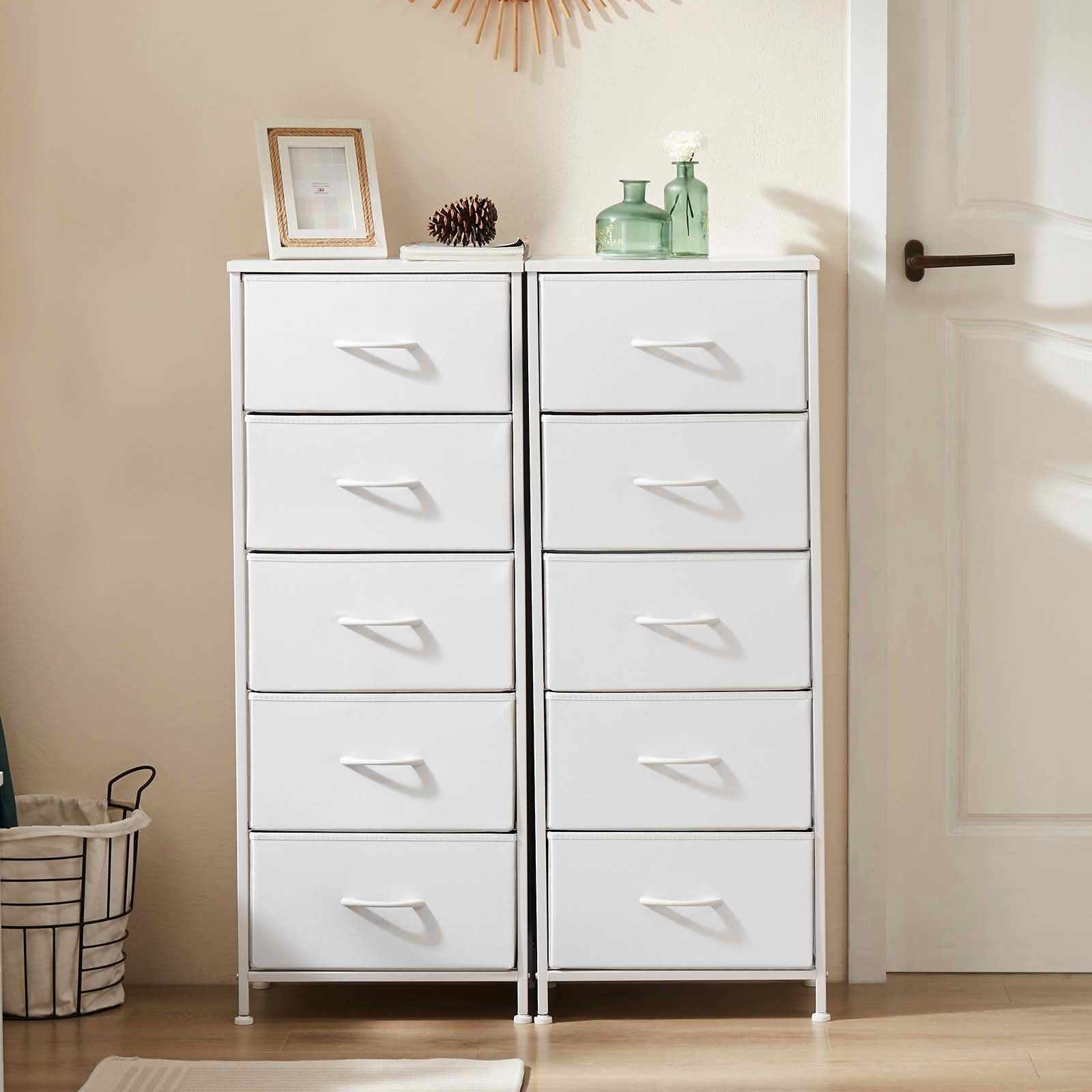 MAYEERTY 5 Drawer Fabric Dresser with Wooden Top, Steel Frame Storage Chest Organizer for Bedroom Nursery Entryway