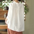 thumbnail image 4 of White Womens Tops Women's Casual Large Size Literary Cotton Long Sleeved Shirt Loose Embroidered Top Going Out Tops for Women, 4 of 5
