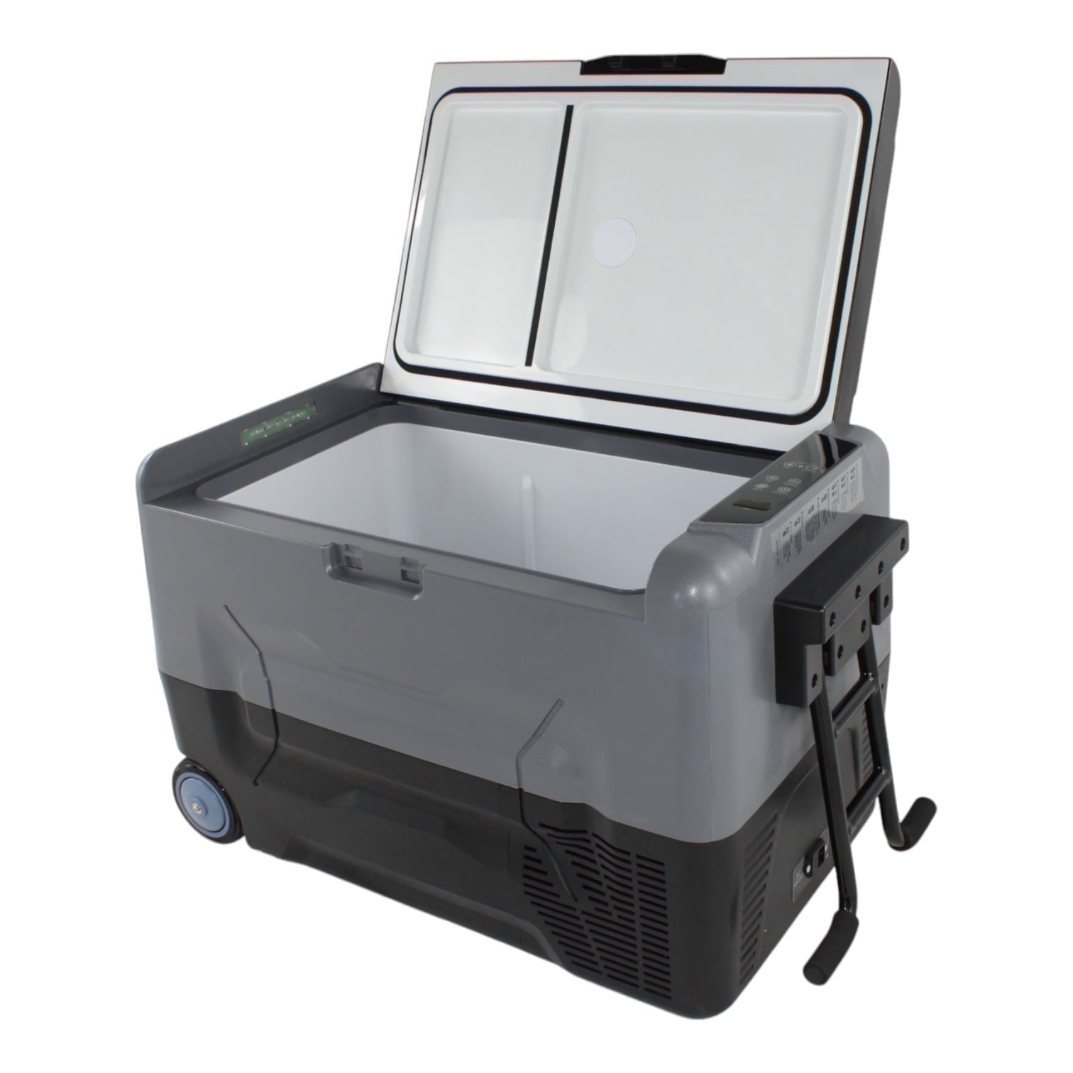 Jinsanity 35L 37 Quart Compact Refrigerator, Black/Grey, Wheeled, Dual Zone, 12V Camper Freezer
