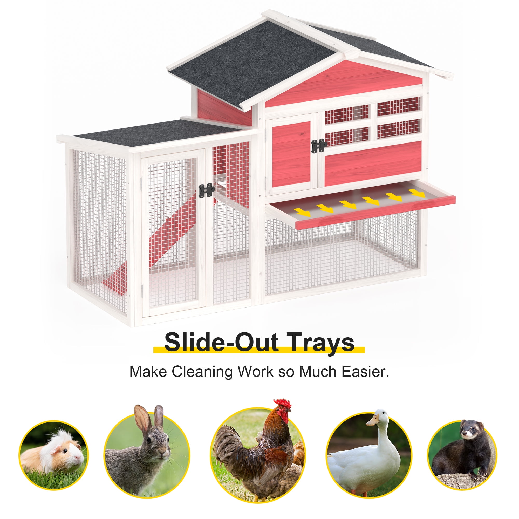 GOJOOASIS Rabbit Hutch Indoor, Chicken Coop Outdoor with Waterproof Roof & Running Cage Large Bunny Cage with Ramp & Removable Tray 2 Story