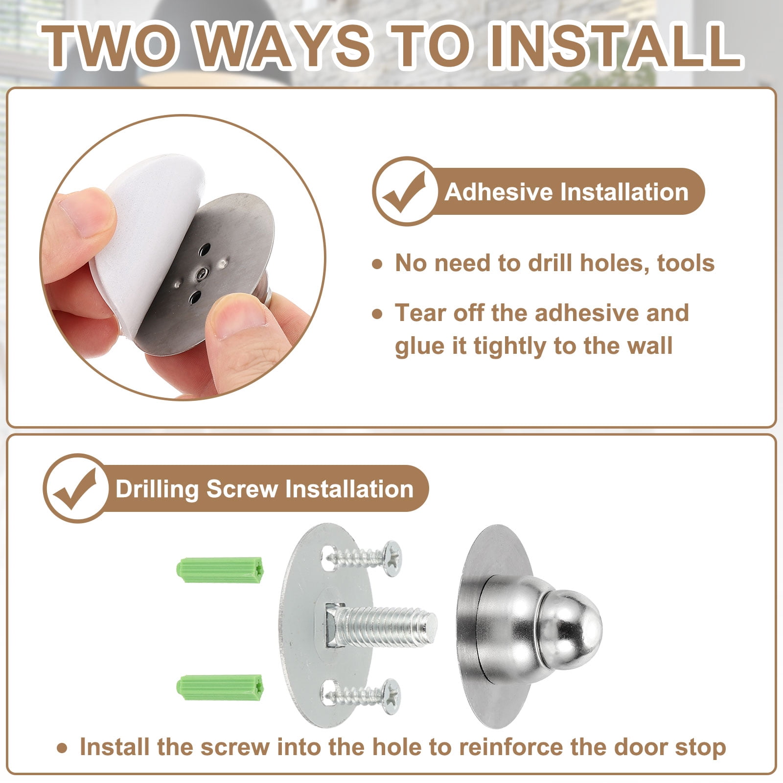 Uxcell 2 Pack 2.1" Magnetic Door Stoppers, Wall Floor Mounted Magnetic Door Catch Holder, Stainless Steel Door Stops for Bedroom,  Bathroom, Kitchen, Office, Brass