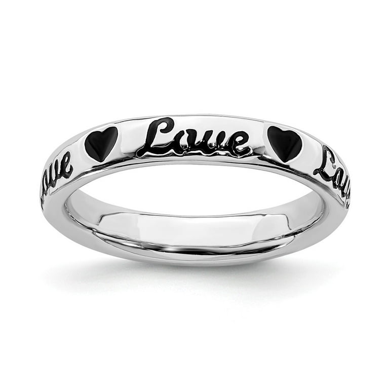 925 Sterling Silver Stackable Expressions Black Enamel Love Ring Size: 8;  for Adults and Teens; for Women and Men