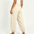 thumbnail image 6 of Women's Polyester High Waist Loose Jogger Pants, Breathable Cuffed Ankle Side Pocket Trousers, Relaxed Loungewear Bottoms for Travel Daily Errands | TruHer,Beige L, 6 of 7