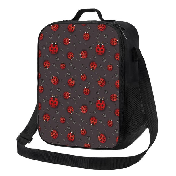 Disketp Red Ladybugs On Dark Background Bolsa Térmica Estampada para Almuerzo, Lonchera para Hombres y Mujeres Adultos