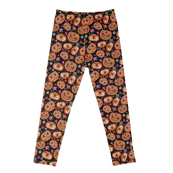 Sylvamorning Halloween Leggings Color Block Pumpkin Print Anti-mosquito Trouser