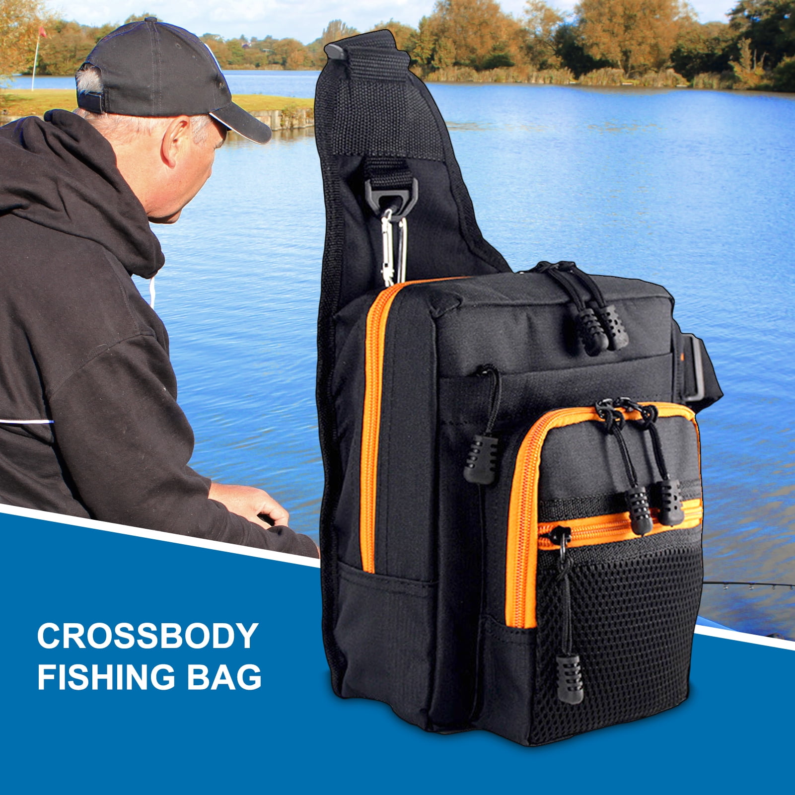 Crossbody Fishing Bag Multifunctional Polyester Water Resistant Fishing  Sling Pack Bag for Outdoor