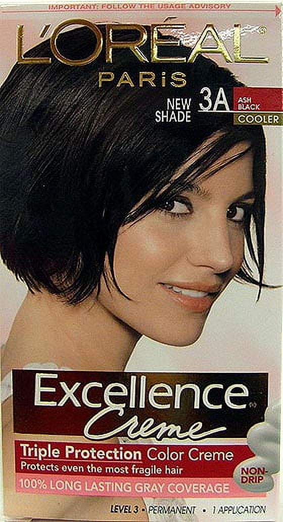 L'Oreal Paris Excellence Creme Triple Protection Color Creame 100% Gray Coverage Natural Ash Black Cooler 3A Hair Color, 1 Kt