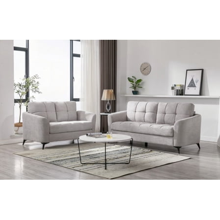 Callie's Gray Woven Fabric Loveseat Set - Includes 1 Sofa & 1 Loveseat with Pocket Coil Seating